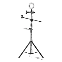 video streaming kit with microphone tripod 26cm10inch led ring light telescoping boom double phone clamps for live