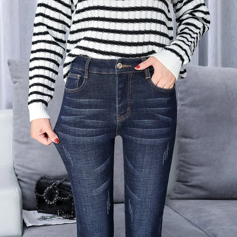 

Plus Velvet Thick Jeans Women 2020 Winter New High Waist Nine-point Stretch Tight-fitting Trousers