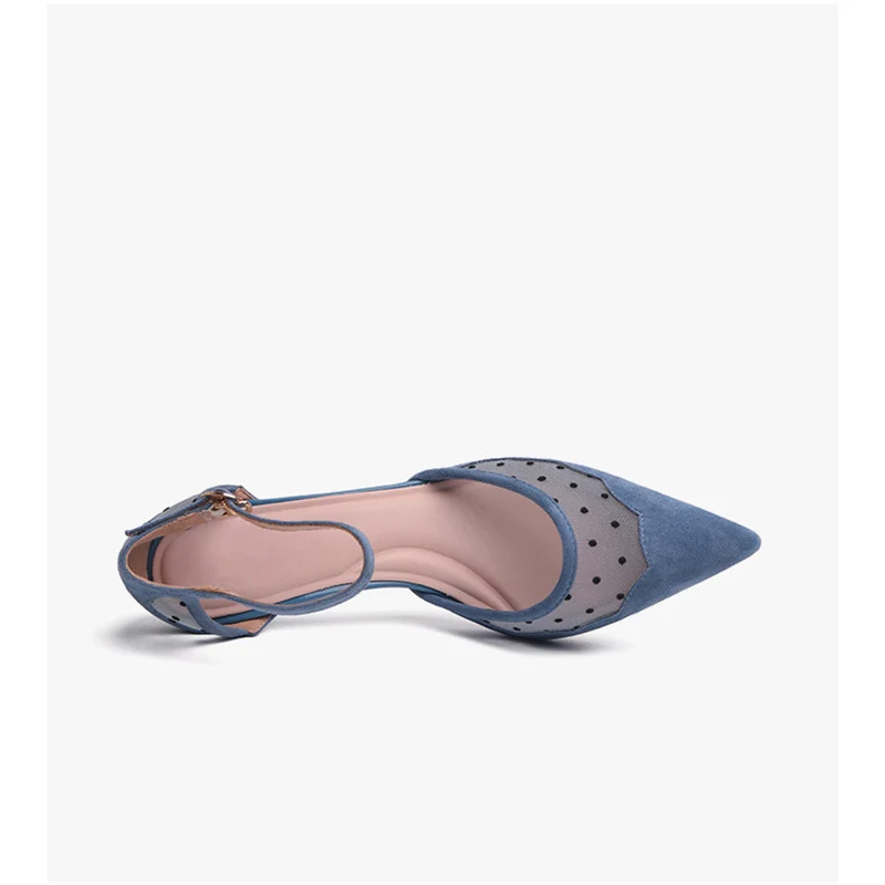 Босоножки женские на высоком каблуке сетчатые замшевые сандалии с прострочкой