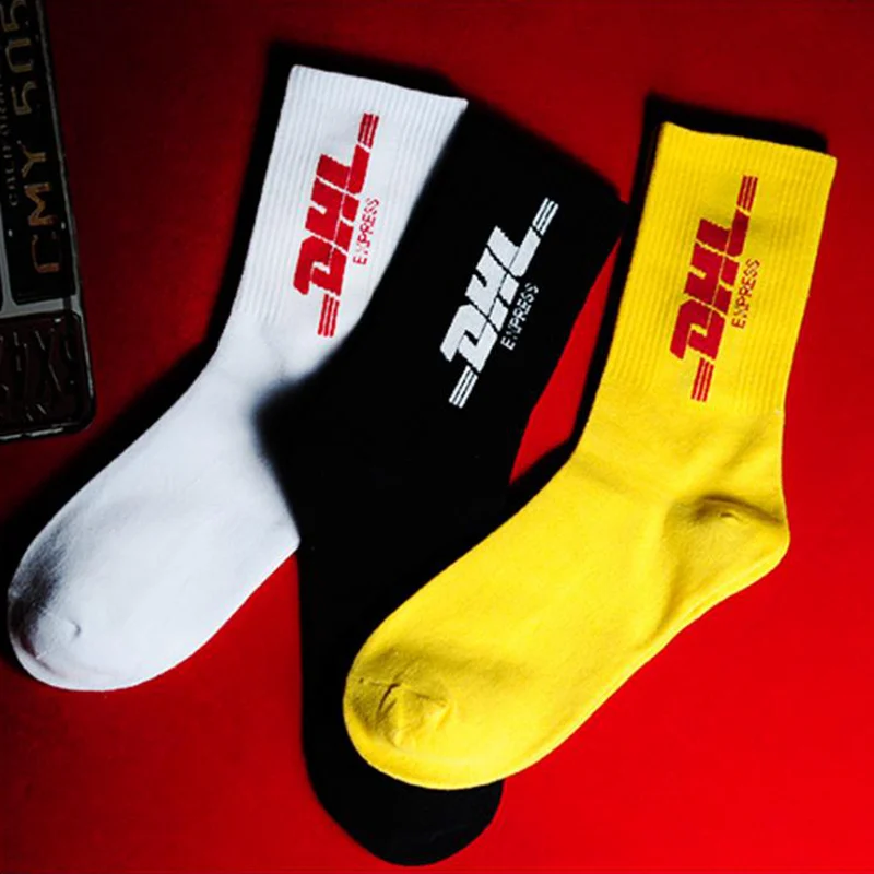 Мужской экипаж хлопок DHL Express носки в стиле хип хоп с Vetements Стиль письмо