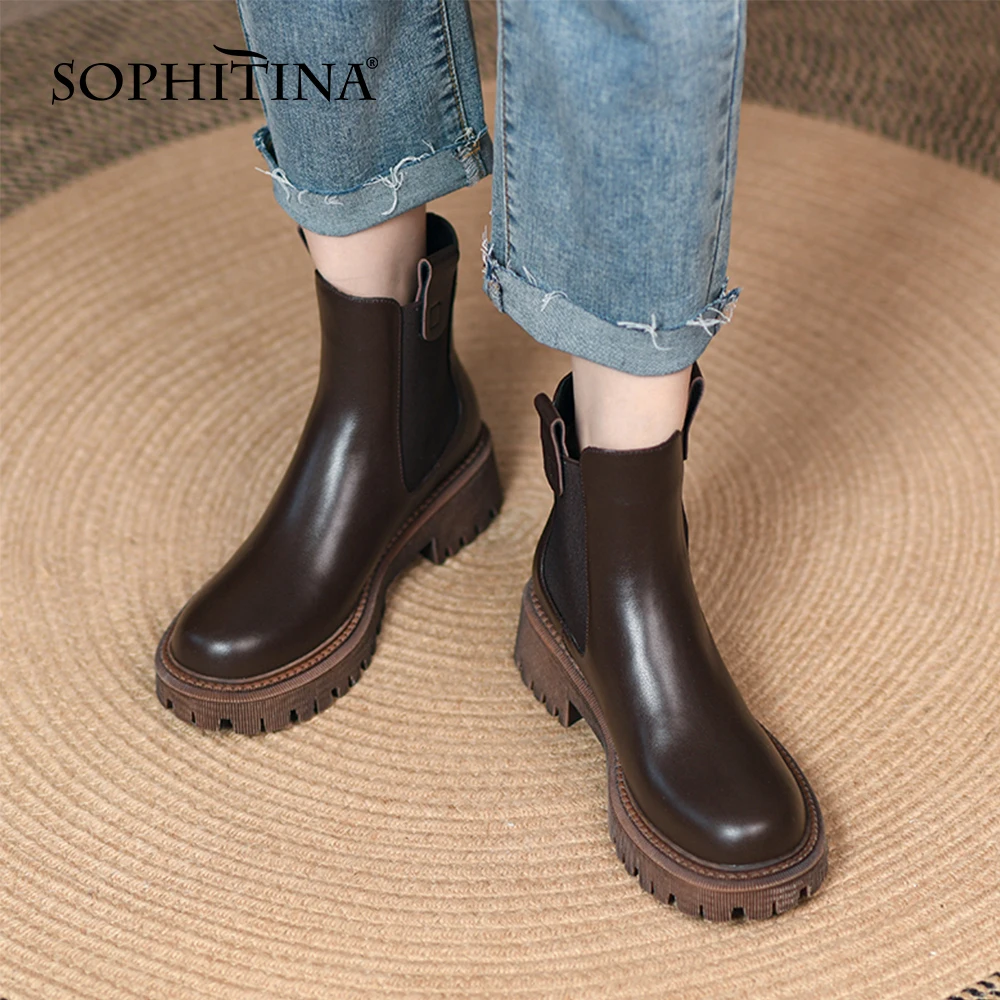 

Классические женские ботинки челси SOPHITINA, Нескользящие Удобные однотонные ботильоны на толстой подошве, без шнуровки, NO304