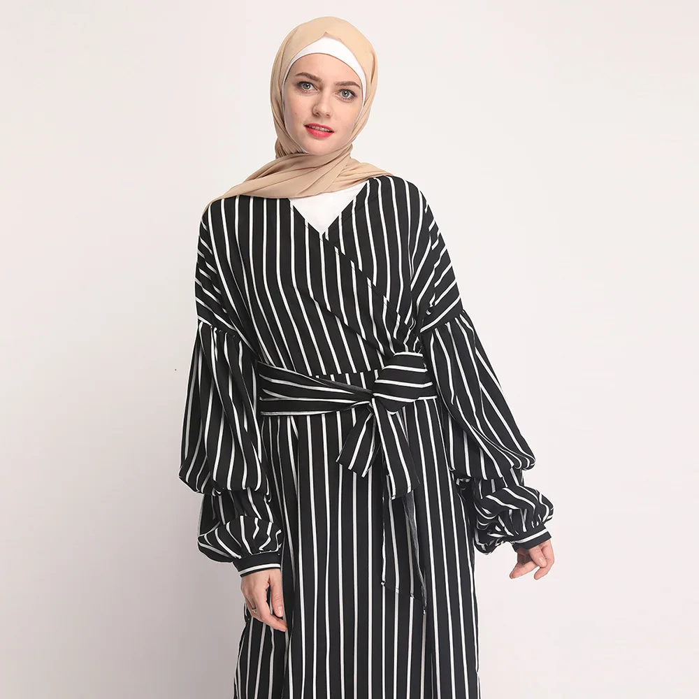 Женское платье хиджаб мусульманское макси с пышными рукавами на шнуровке в