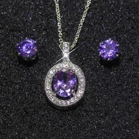 purple cubic zirconia earrings necklace set women earrings necklace set banquet couple jewelry set give girl birthday present