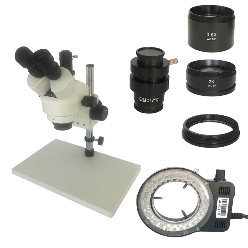 Simul-focal 7X-45X зум Тринокулярный Стерео микроскоп промышленный микроскоп большой регулируемый держатель для стойки 56 светодиодный кольцевой светильник