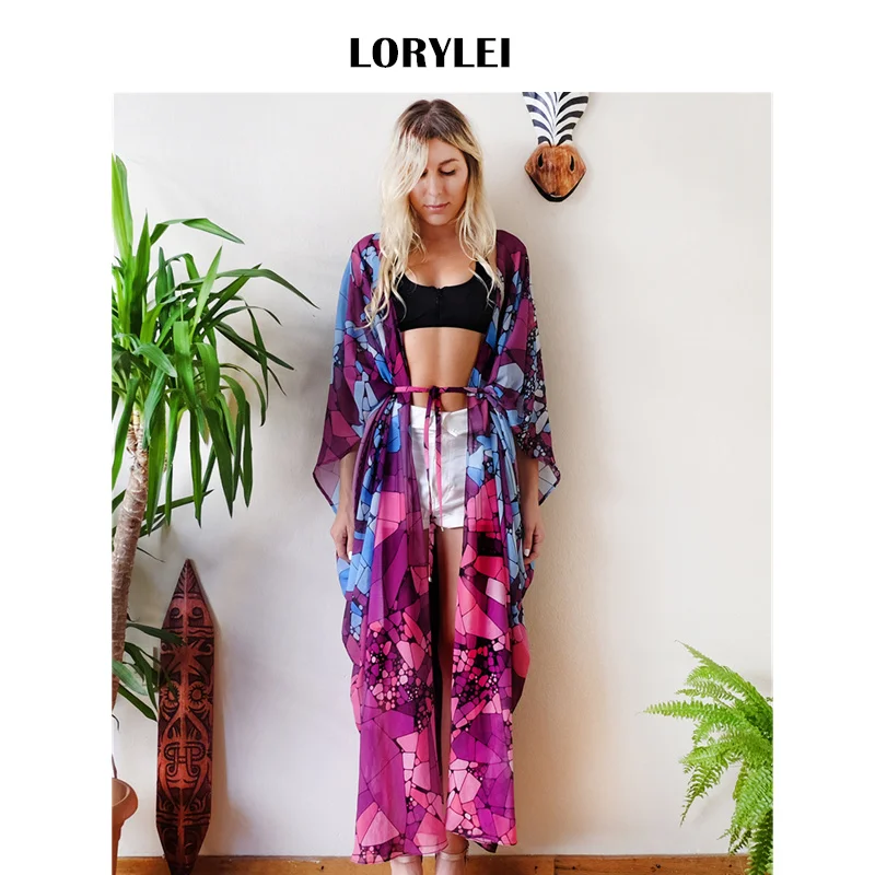 Женский купальник парео Пляжное Платье накидка размера плюс с фиолетовым