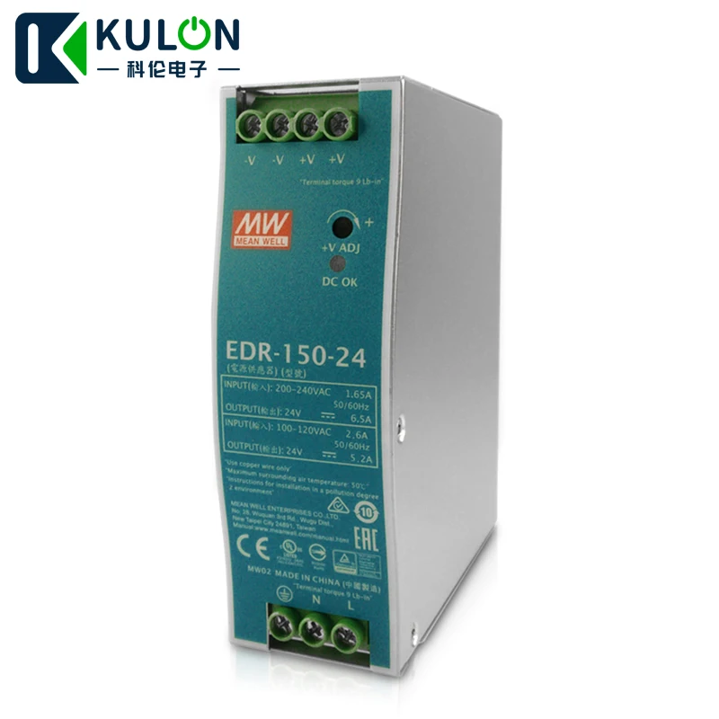 

Original MEANWELL EDR-150-24 24V 156W 6.5A/230VAC 125W 5.2A/115VAC Meanwell EDR-150-24 Industrial DIN Rail Power Supply 24V