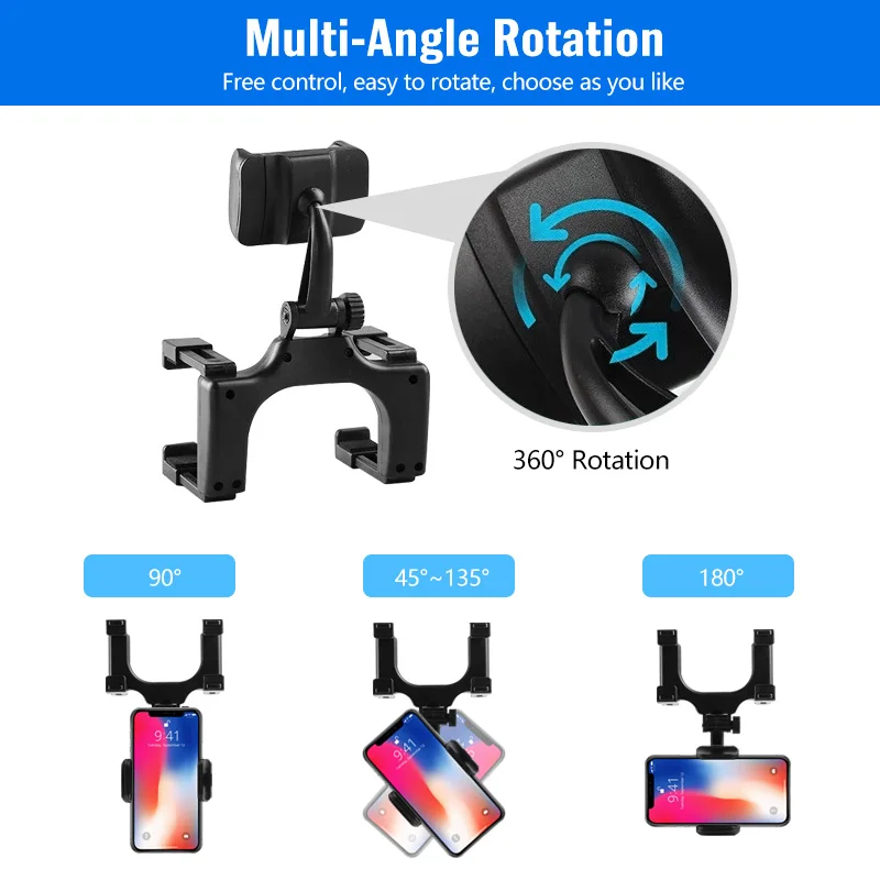 adjustable 360 degree car rearview mirror car auto rearview mirror mount cell phone holder bracket stands for smart phone gps free global shipping