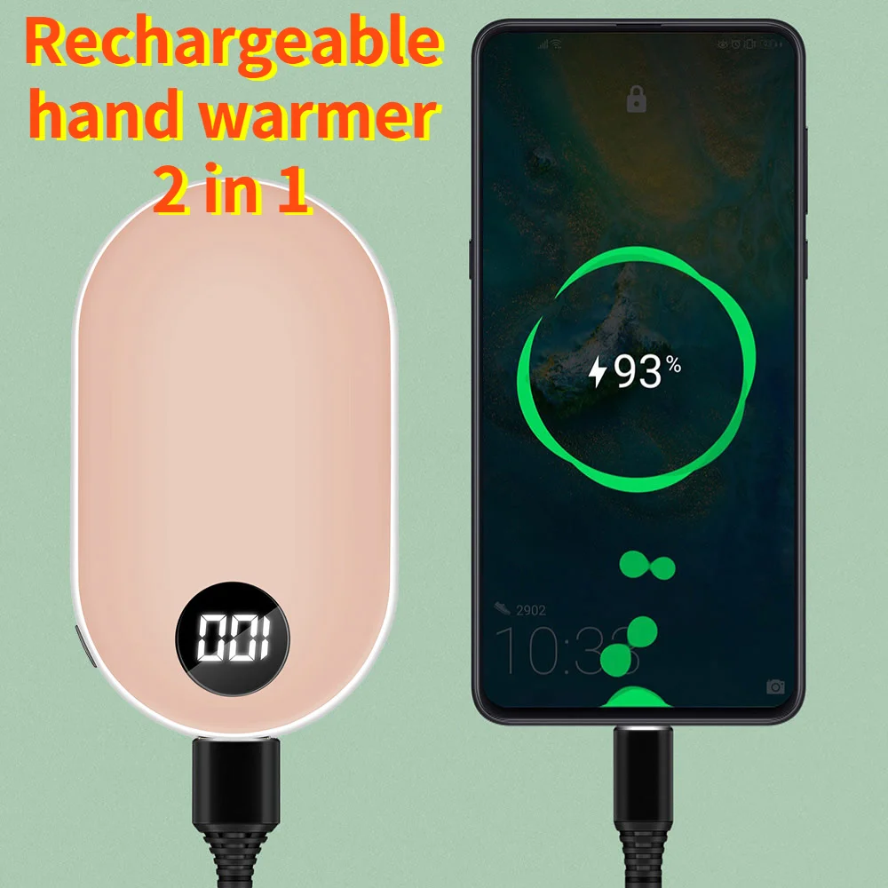 

2 In 1 USB Rechargeable Electric Hand Warmer Mini Power Bank Handy Heater Pocket Electric Hand Warmer Double-Side Heating