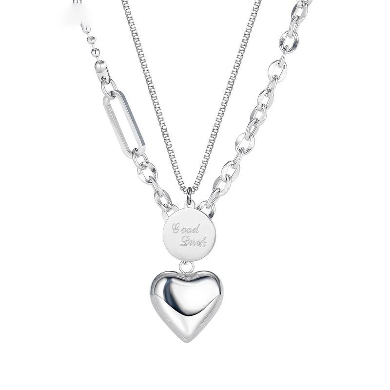 

Geometric Love Round Card Asymmetric Two Ladies Necklace Korean New Popular Letter Sweater Chain Jewelry