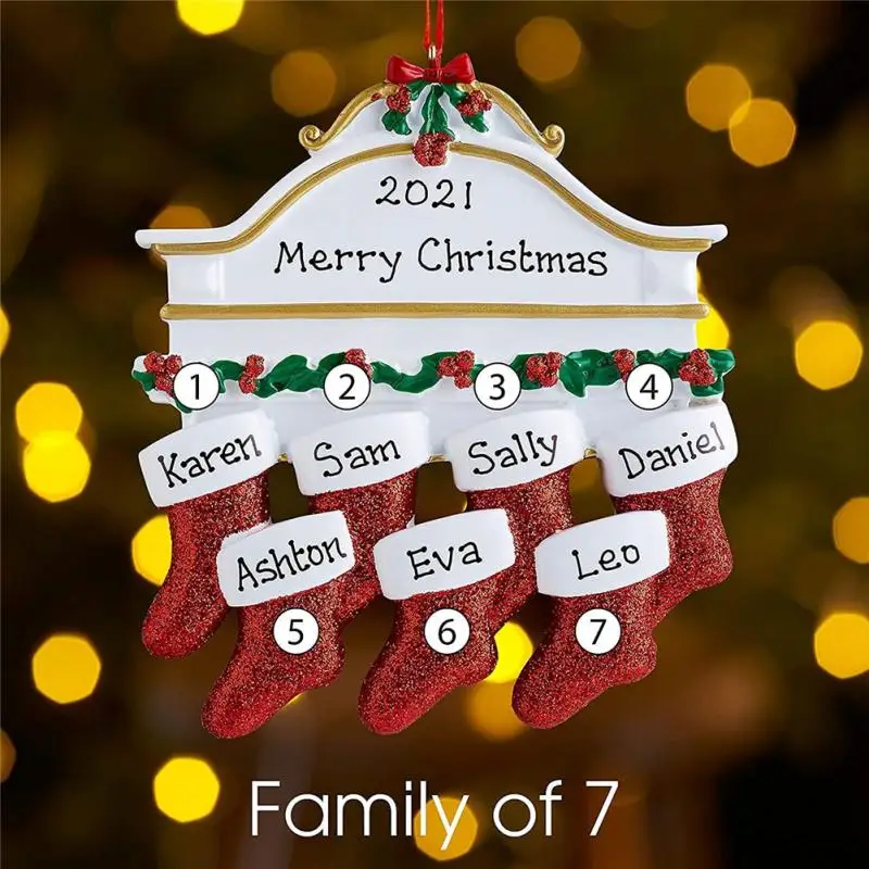 

Resin Hanging Christmas Ornament Personalized Cute Socks Style Christmas Tree Decoration MReindeer Family Xmas Pendant Festival