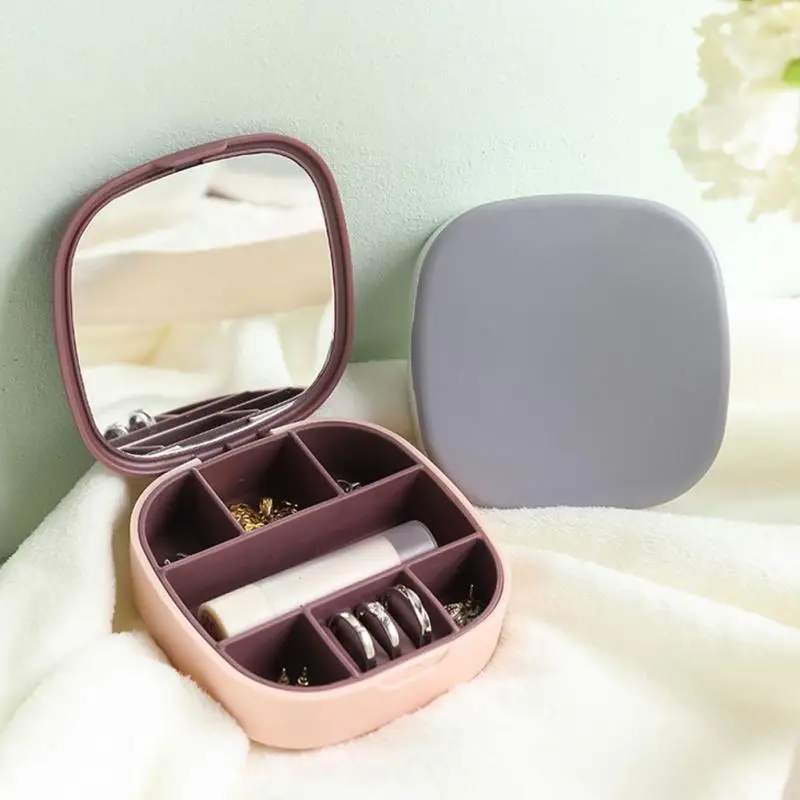 

Nordic Contrasting Color Belt Makeup Mirror 7 Grid Jewelry Box Travel Portable Ring Storage Box Home Storage Storage Supplies