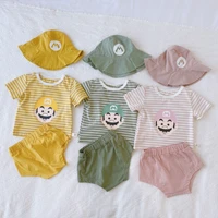 3pcs casual new summer baby girls boys clothes cotton casual short sleeve tops t shirt shorts hat toddler infant outfit set 0 3y