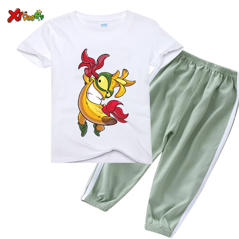 Girls Set Summer Clothes Set Boys Cartoon Print Short-sleeved T-shirt+sports Trousers 2pcs Outfits Solid Baby Kids Striped Suit
