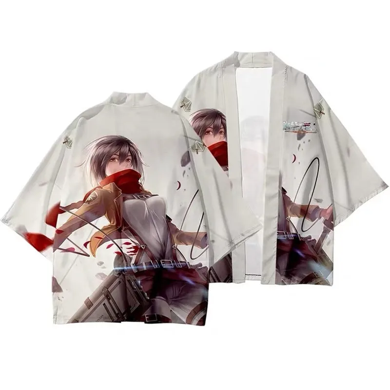 

Attack On Titan Cosplay Cloak Kimono Samurai Costume Harajuku Anime Top Summer Cardigan Kimono Yukata Men Short Sleeve Kimonos