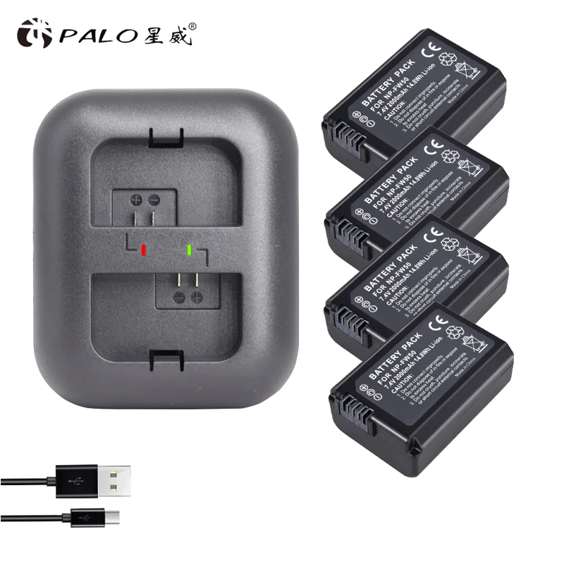 Аккумулятор PALO 2000 мА · ч NP-FW50 NP FW50 аккумулятор + двойное зарядное устройство для Sony