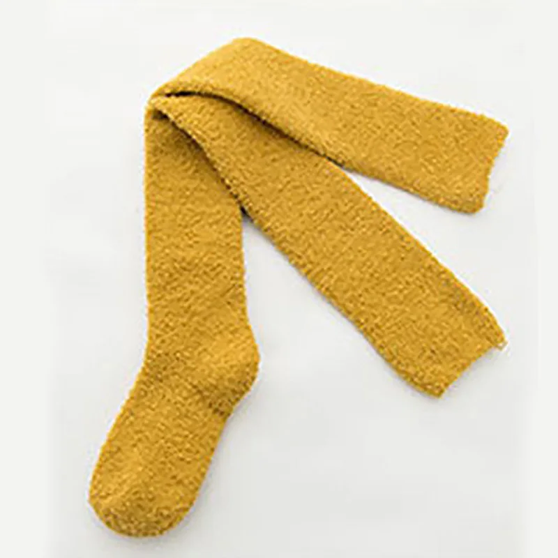 

Helisopus New Candy Color Warm Coral Fleece Stockings Coral Cashmere Thigh High Stockings Winter Warm Soft Fluffy Knee Socks