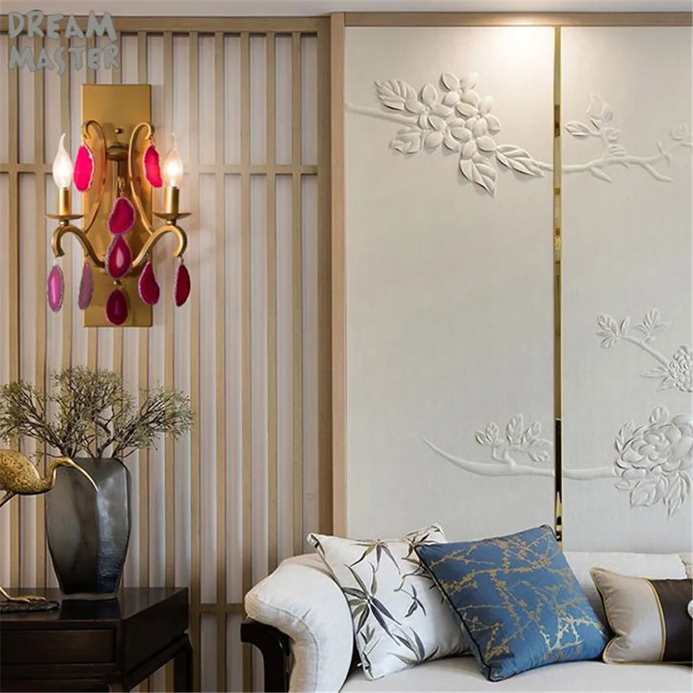 

Modern Led Wall Light gold metal + purple agate decor wall fixture staircase lighting sconce lamp bedside living room wall lamp