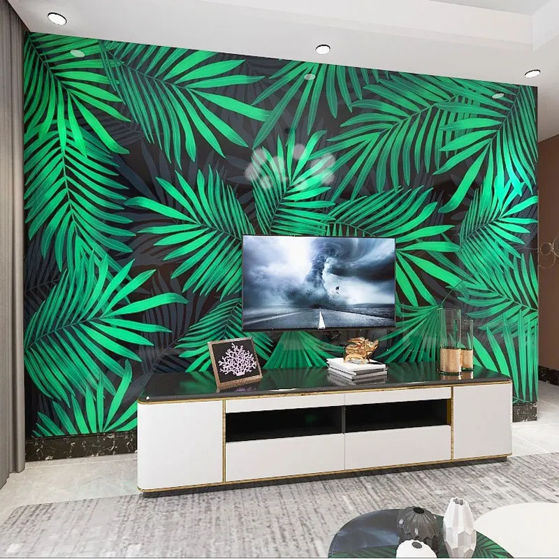 

3D обои с зелеными растениями в скандинавском стиле, тропический лес, Фреска для гостиной, спальни, столовой, фоновая Настенная роспись, Papel De ...