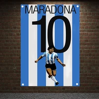 vintage football stars poster maradona no 10 jersey banners canvas painting wall chart home decor retro flag wall sticker b2