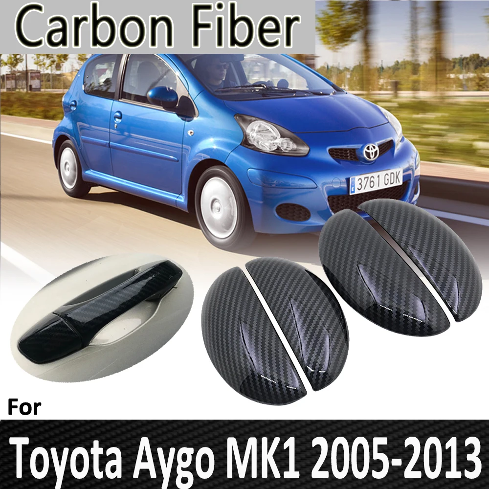 Black Carbon Fiber for Toyota Aygo MK1 2005 2006 2007 2008 2009 2010 2011 2012 2013 Door Handle Cover Sticker Car Accessories