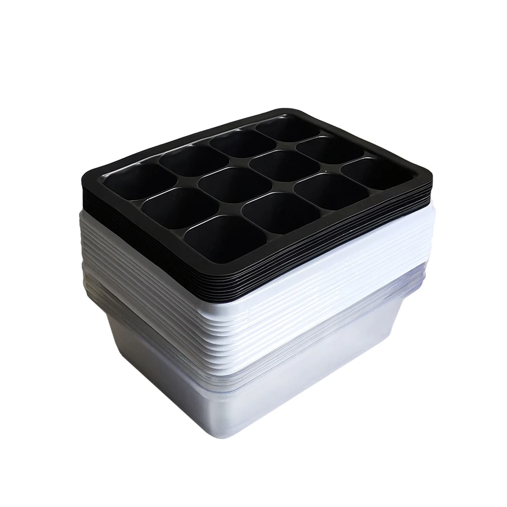 

10Pcs Plastic Nursery Pots 12 Cells Seedling Tray Planting Seed Tray Kit Plant Germination Box with Dome and Base Plant Grow Box