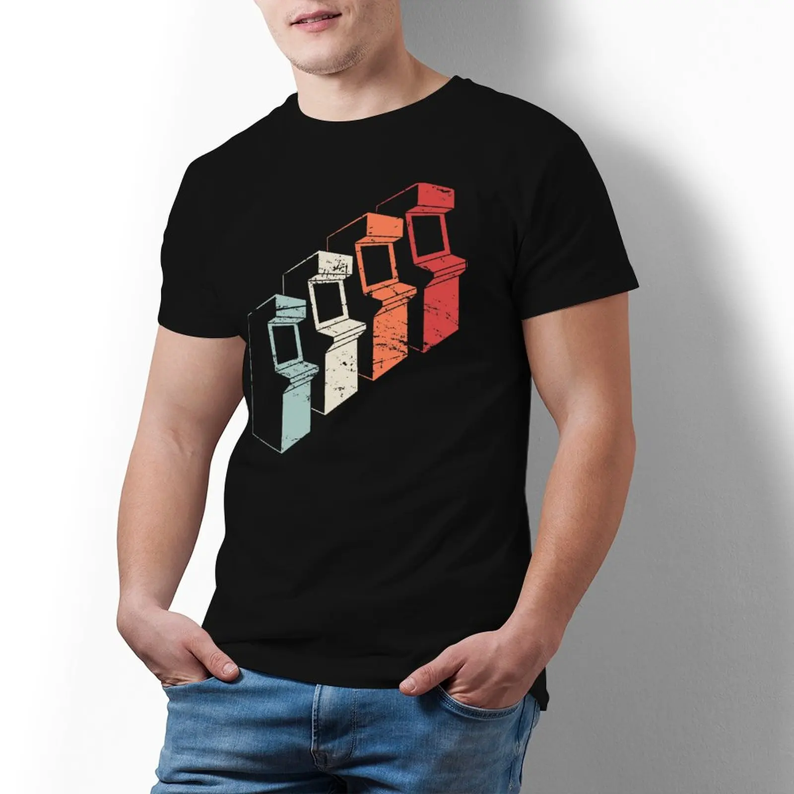 

Винтажная футболка 80s с аркадными машинами, компьютерные видеоигры, 100 хлопок, Мужская футболка, Веселая Футболка с принтом