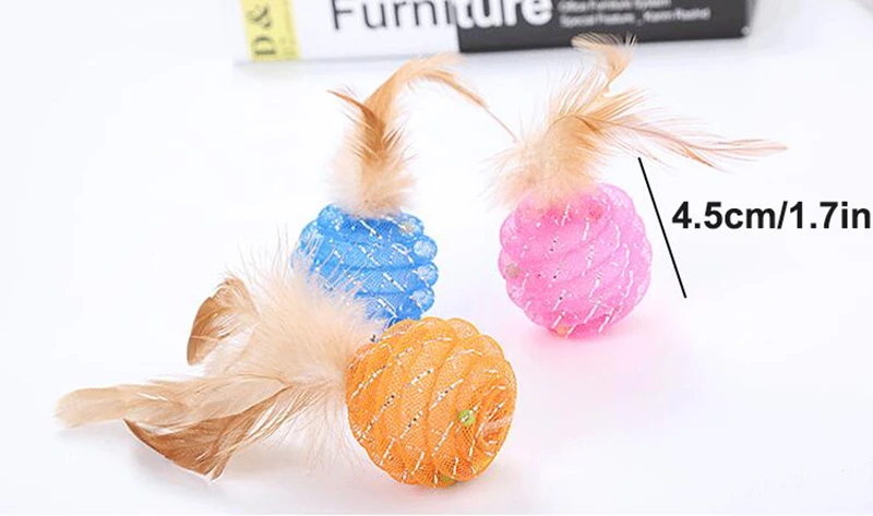 MESNUG 4 шт. перо Дразнилка для кошки мяч колокольчики нетоксичные легкие яркие