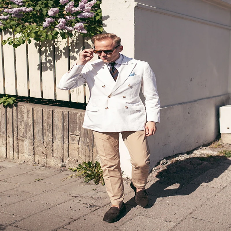 Модный Стиль двубортный костюм мужской свадебный приталенный деловой смокинг