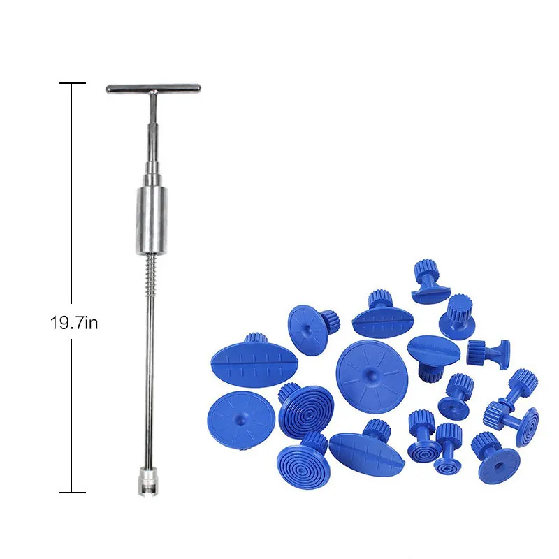 

Hot Paintless Dent Repair Hail Removal T Bar Slide Hammer+18pcs Glue Puller Tabs Nin Hand Tools Kit