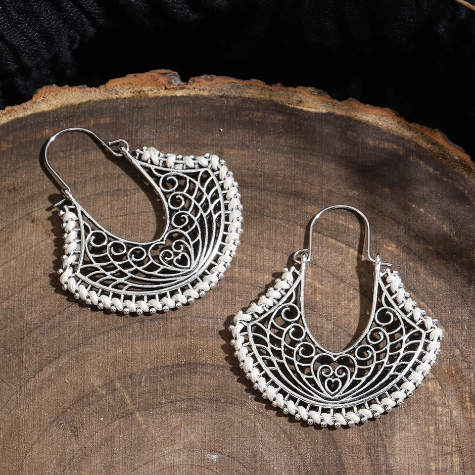 Женские Винтажные висячие серьги серебристого цвета бохо большие