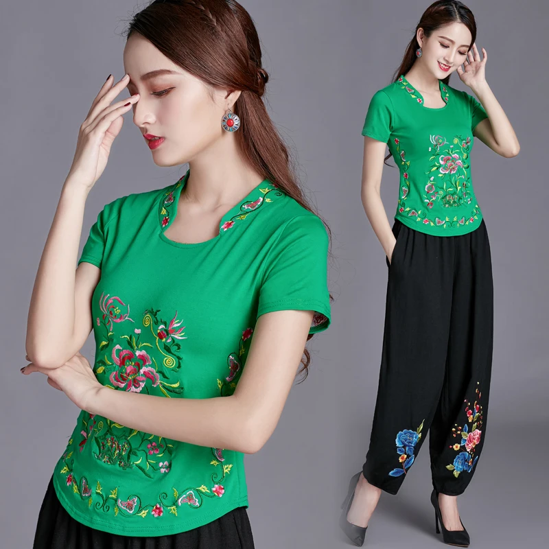 Топ женская одежда осенняя футболка с пряжкой Женская Весенняя вышивкой