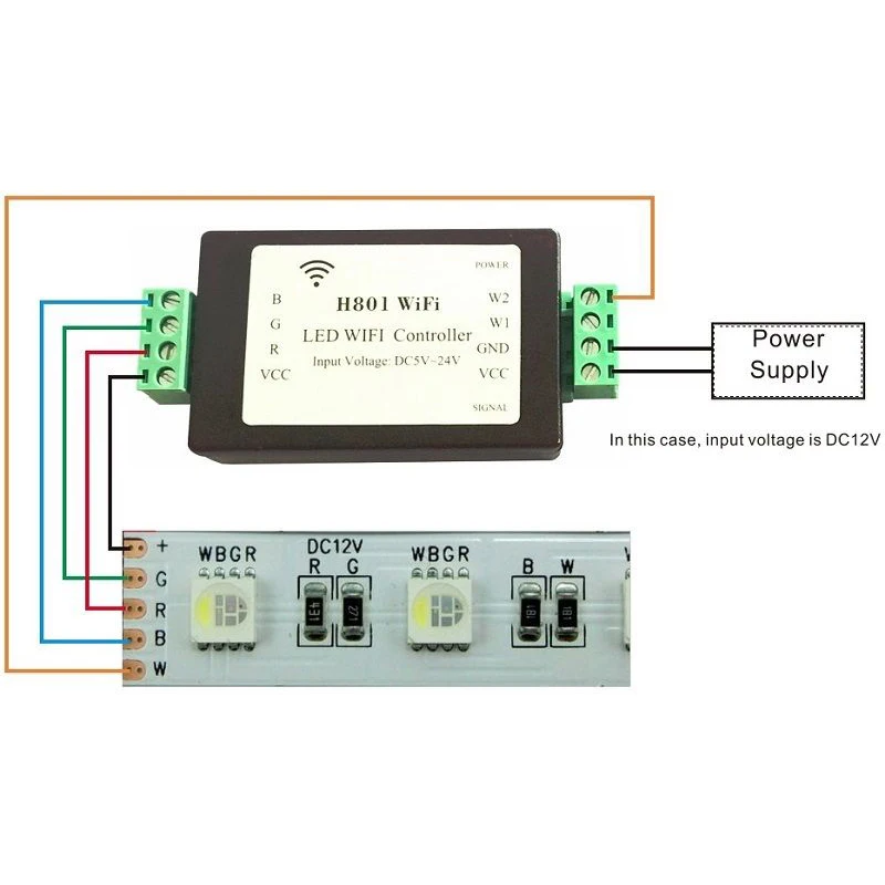 H801 RGBW светодиодный WIFI контроллер LED RGB DC5 24V Вход для 5050 2835 3528 SMD полосы светильник