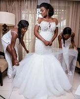 mermaid lace appliques wedding dresses sweep train modest plus size off shoulder trumpet beaded bridal gowns
