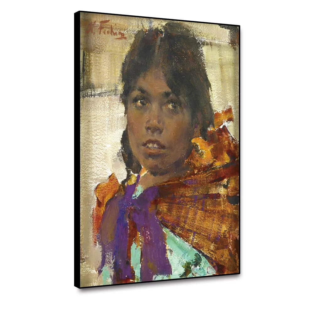 Картина маслом на холсте Cassisy Nicolai Fechin "Девушка с темной кожей" художественный постер для декора дома, гостиной, офиса.