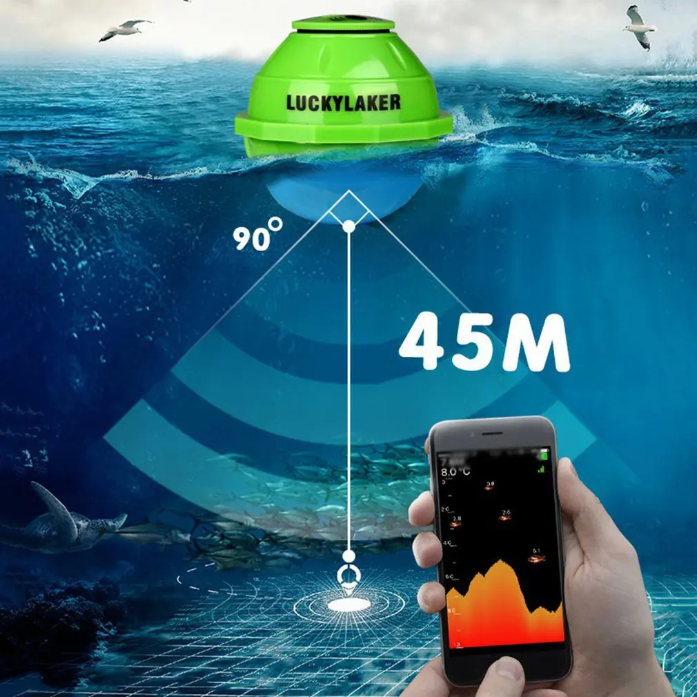 

Беспроводной эхолот с Bluetooth, эхолот, рыболокатор, глубинный эхолот 50 м, 164 футов, зонд для поиска рыбы с литиевой батареей, приложение для iOS и ...