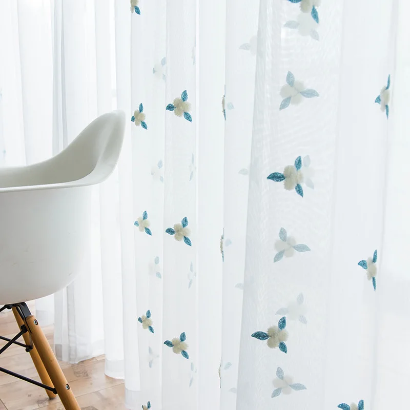 Пасторальные стерео вышитые прозрачные шторы с 3D цветами для гостиной экрана