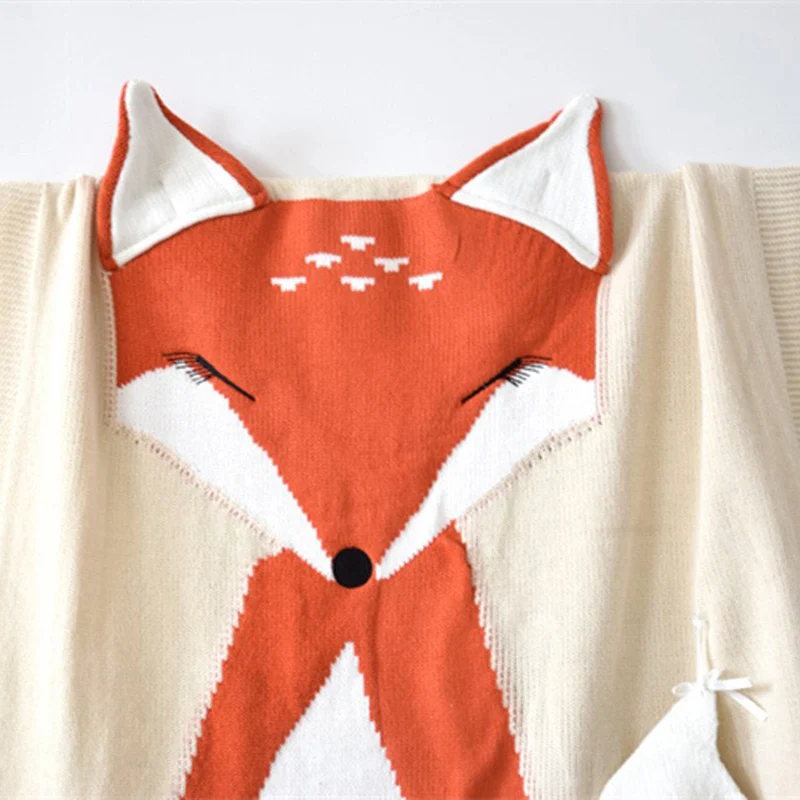 Детское трикотажное одеяло с рисунком лисы детское для мальчиков пеленки