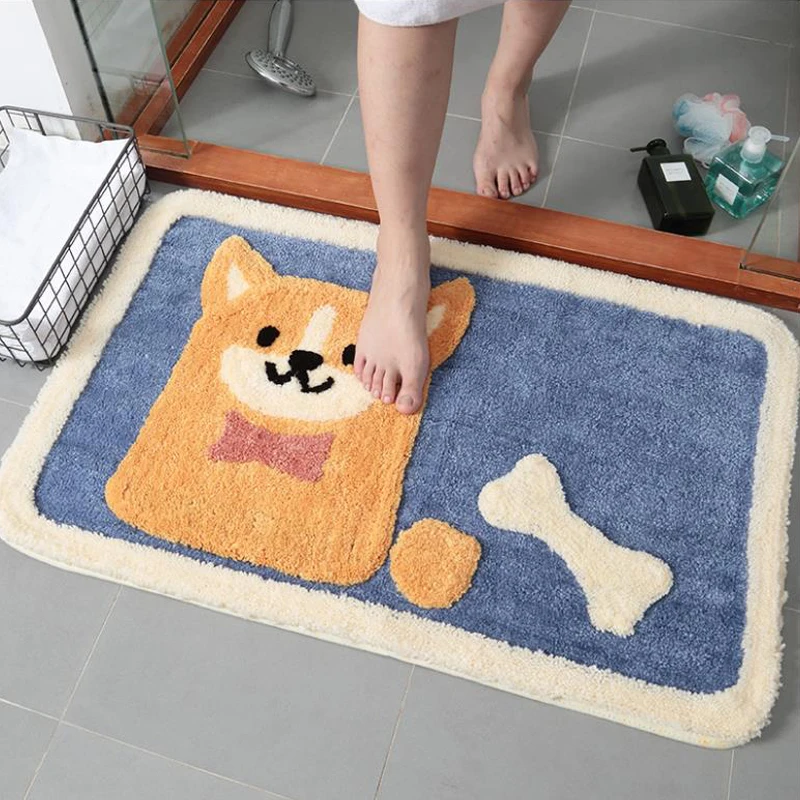 cartoon animal bathroom entrance mat shiba inu corgi door mat frog rabbit bathroom kitchen flocking carpet bedroom accessories free global shipping