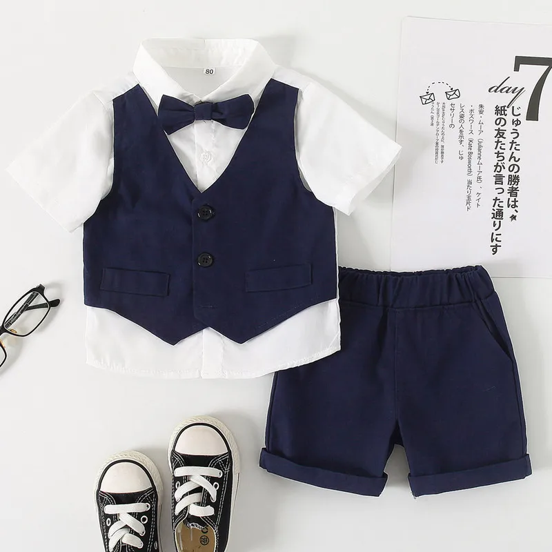 

2021 Summer Short Shirt Shorts Boys Suits Kids Sets New Childrens Clothes Classics Boys Formal Gentleman Noble Sets Outfit