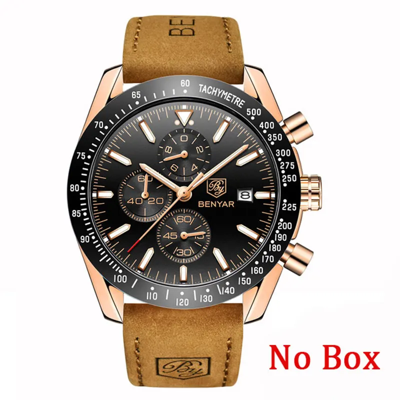 Gold Black No Box Мужские наручные часы s BENYAR, кварцевые часы с хронографом, Relogio Masculino, новинка, Топ бренд, Роскошные военные часы с силиконовым ремешком - Цвет: Gold Black No Box