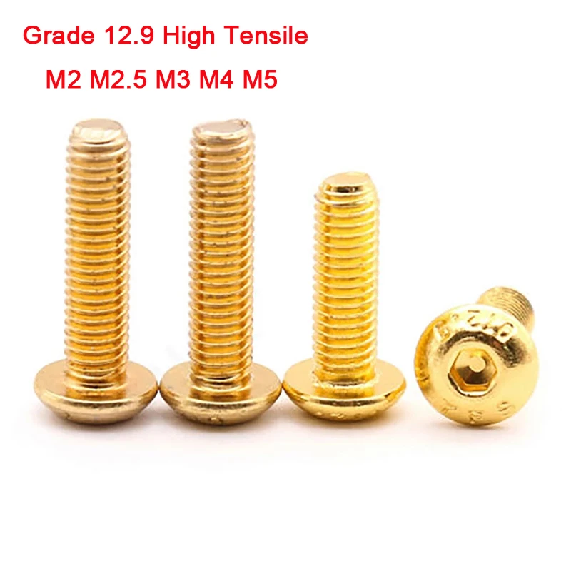 

10pcs Grade 12.9 High Tensile Button Head Hex Socket Screws Allen Bolts Gold Titanium Plated M2 M2.5 M3 M4 M5