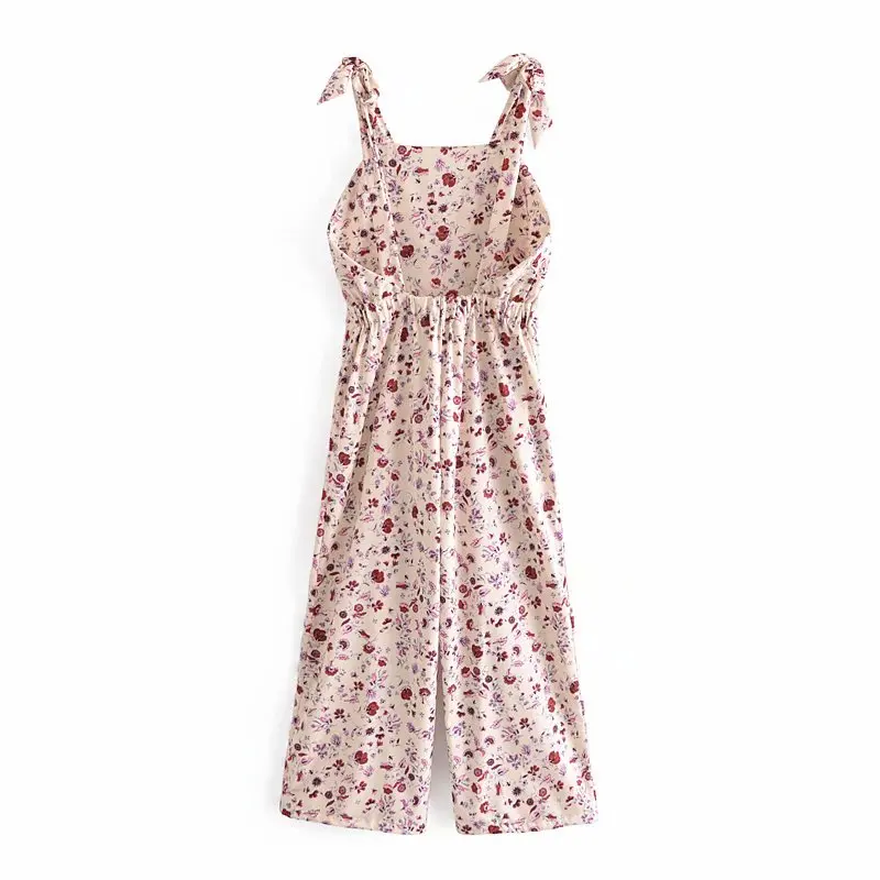 

2021 Summer ZA New Camisole Jumpsuit Pocket Women Floral Printed Long Wide Leg Pants Casual Streetwear Ladies' Soft Clothing
