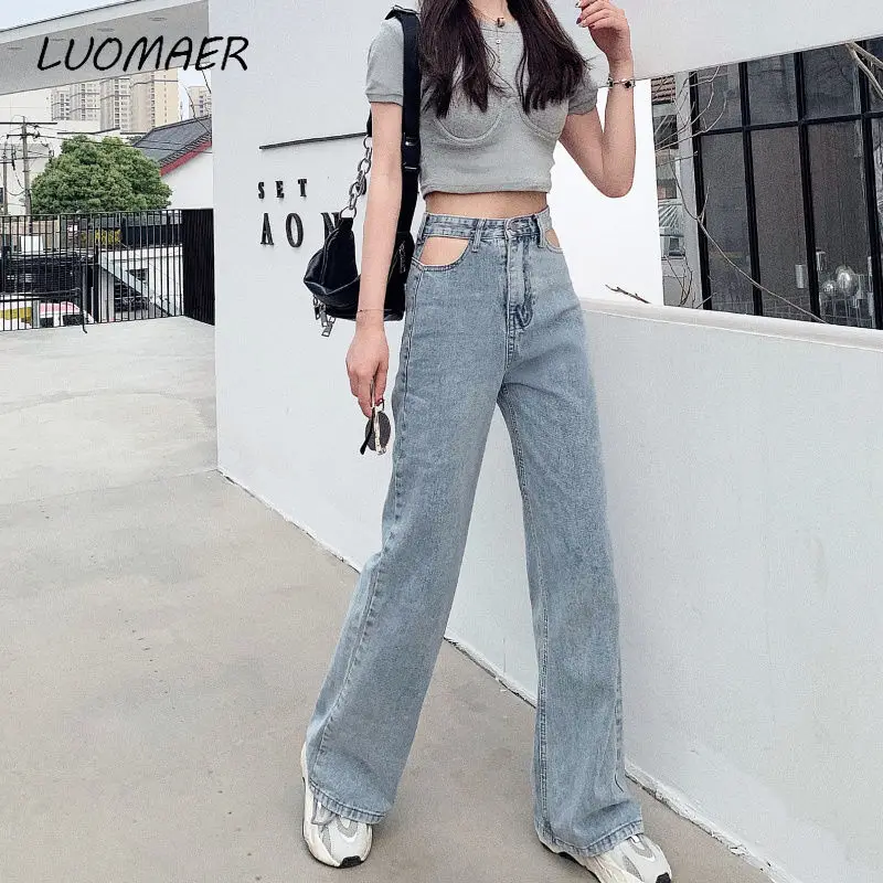 Летние новые джинсовые брюки с высокой талией и широкими штанинами женские