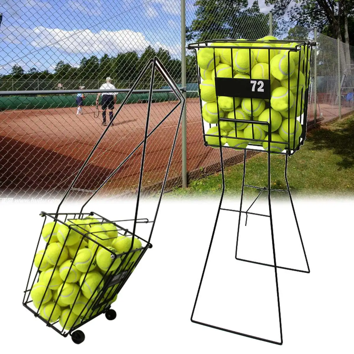 

35" Metal 72 Tennis Sport Balls Pick Up Hopper Basket Tennis Accessories Portable Stand Storage Rack Holder Organizer Equipment
