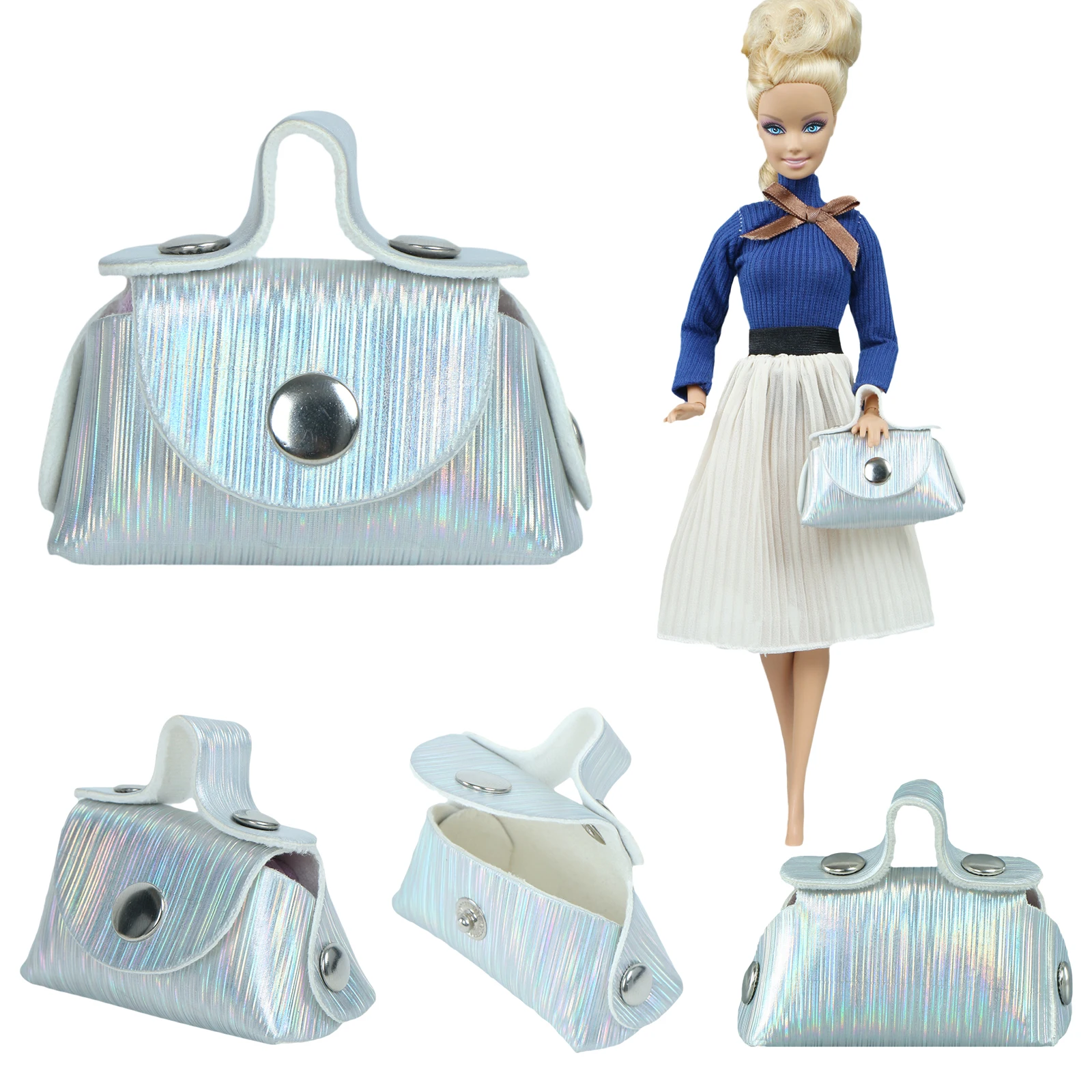 Кожаная сумка для куклы Барби серебристая модная через плечо покупок аксессуары