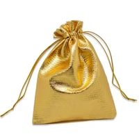 50pcs 7x9 9x12cm adjustable jewelry packing fabric bag gold colors drawstring wedding storage pouches gift bags pouches