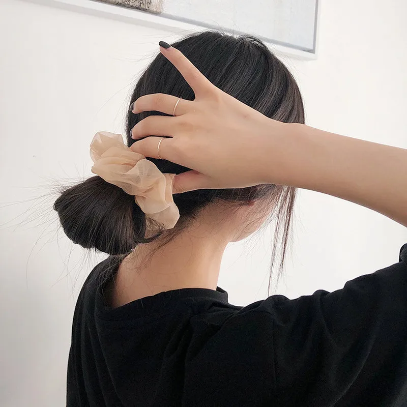 

2019 Women Solid Chiffon Scrunchies for Ponytail Holder Girls Transparent Cloth Elastic Hair Rope Hair Tie Hair Accessories