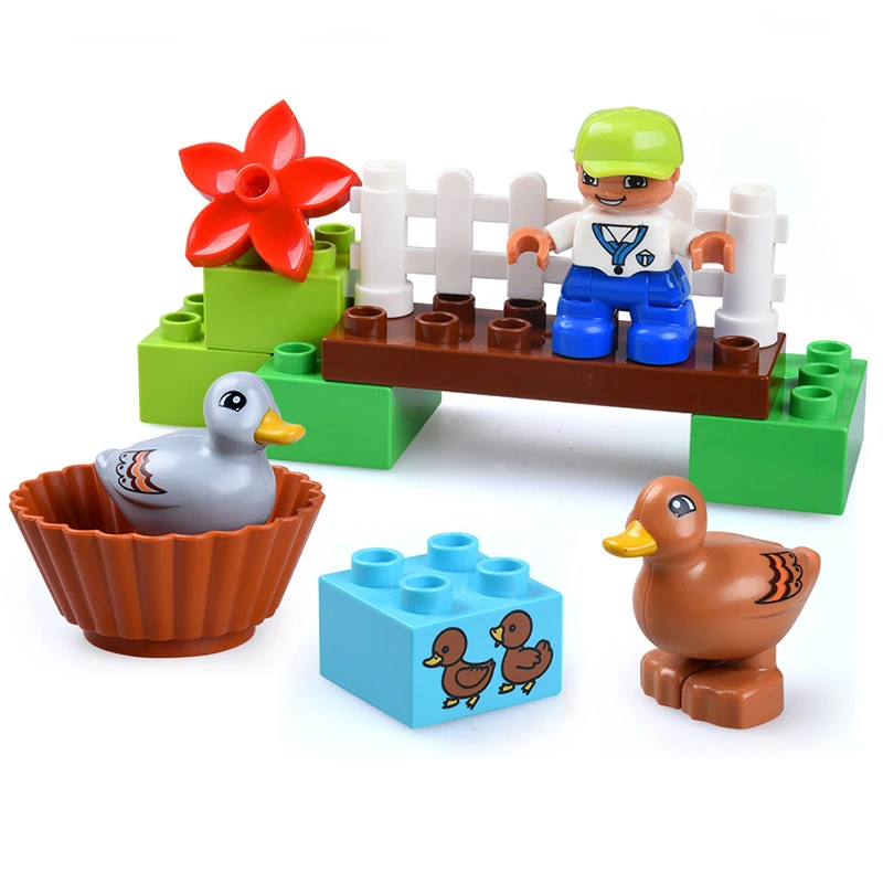 

13PCS Happy Farm Big Size Building Blocks Sets Happy Zoo With Animals For Kids DIY Toys Compatible Bricks