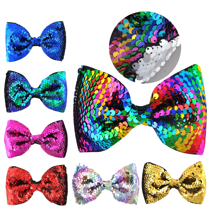 

4.7 Inch Glitter Reversible Mermaid Sequins Scales Hair Bows Kids Hairpins Hair Clips for Women Girls Handmade Hair Accessories