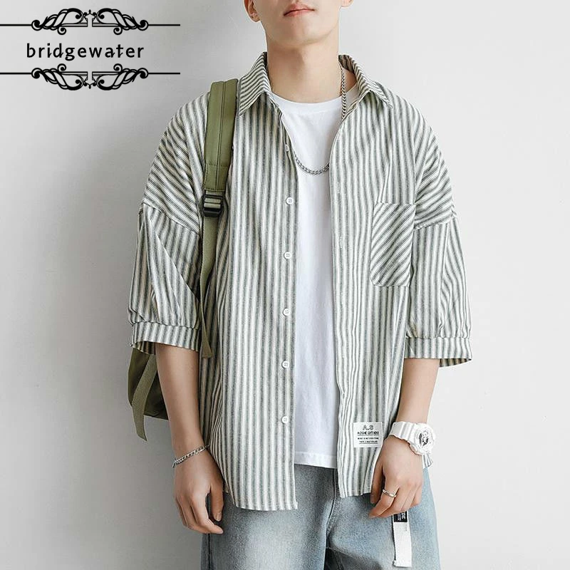 

Bridgewater Striped Shirts Men's Summer Thin Jacket Korean Style Trend Casual Loose Fashion Shirt